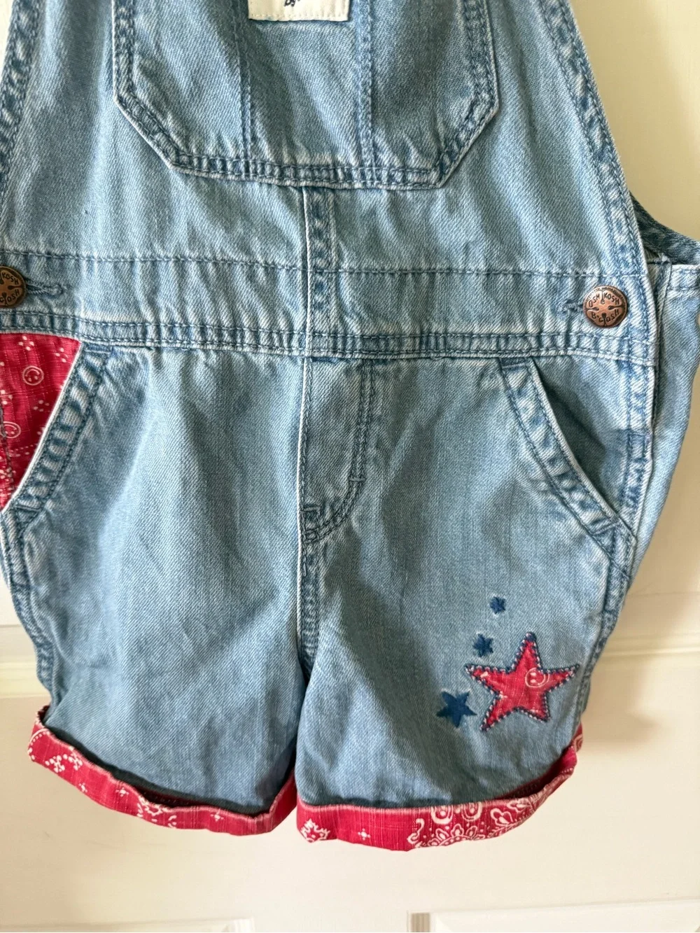 OshKosh B'gosh Light Blue Denim Shortall with Red Bandana Accents